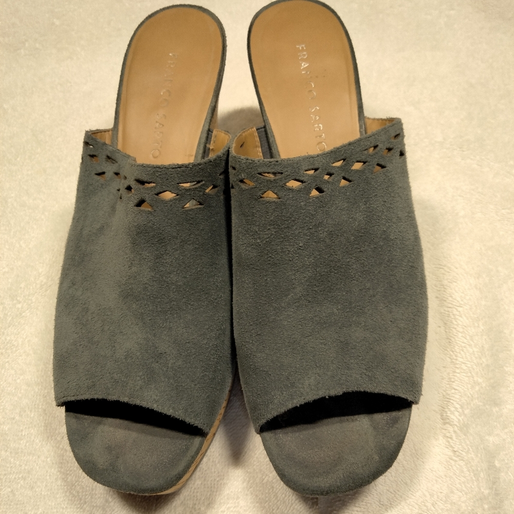 Franco Sarto Cordial Slate Blue Suede Cut-Out Platform Wedge Sandals, 9 M/B
